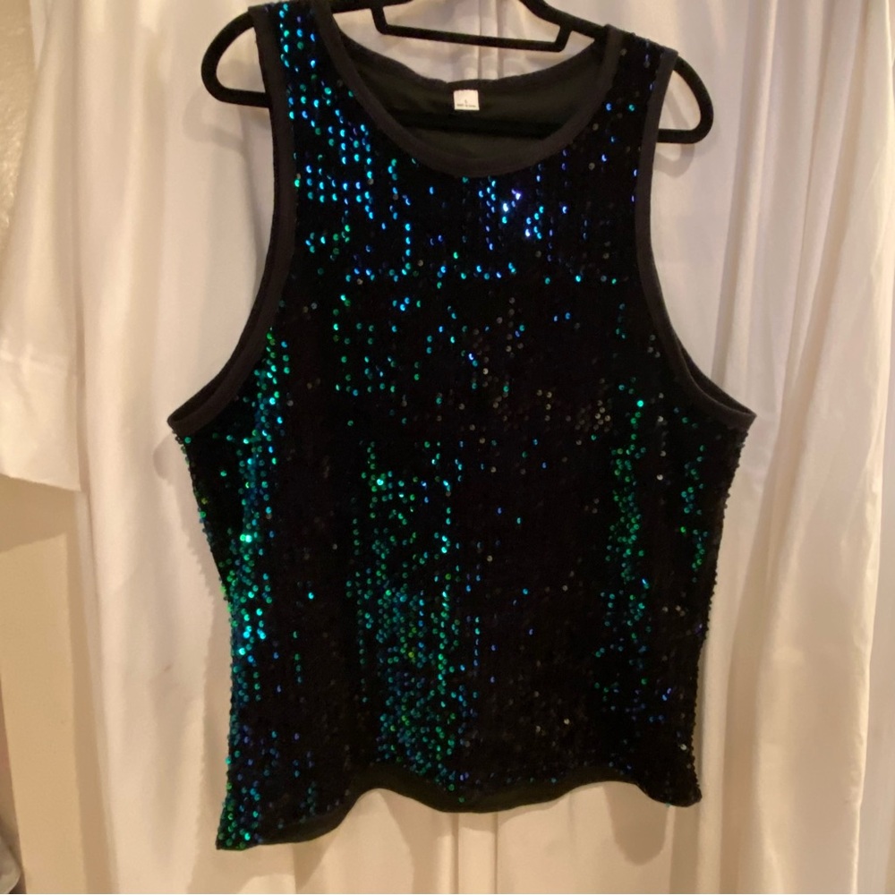 DONATED 🛑Sparkle tank top. Peacock sequins (green/blue), L, NWOT. - Picture 2 of 9